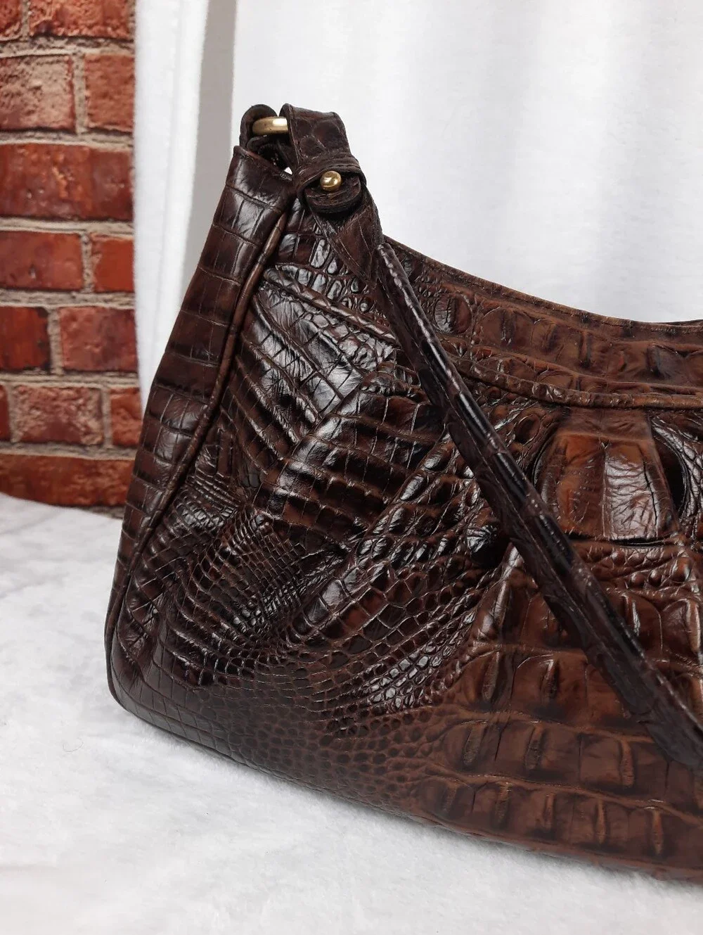 Brahmin Pecan Melbourne Croc-Embossed Hobo Shoulder Bag